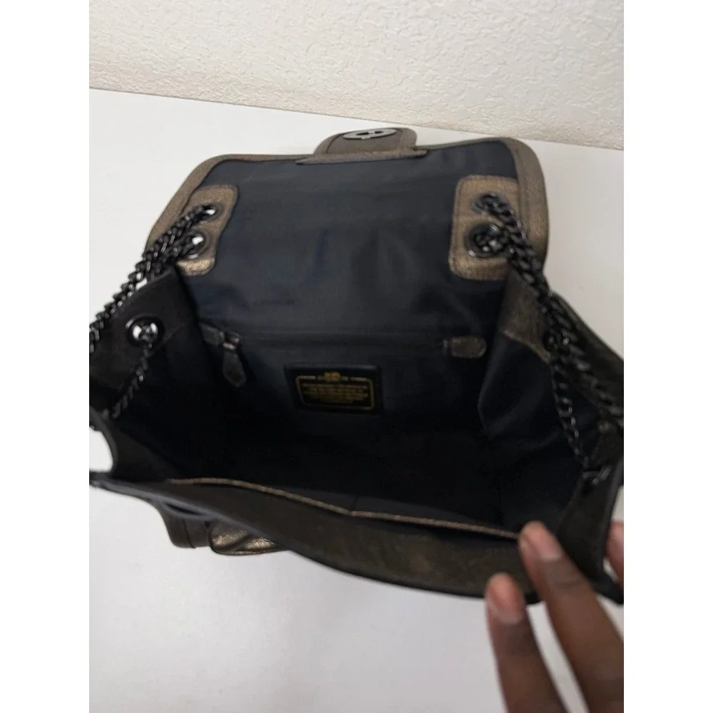 Y2K Coach Ranger Flap Metallic Black Leather Chain Crossbody Bag